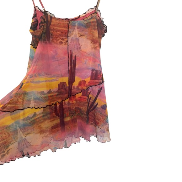 Urban Outfitters Moxie Mesh Mini Slip Dress Sunset Cactus Desert Print Sz Large - Picture 4 of 12